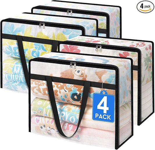 TasticTotes 4 Pack Clear Storage Bags for Comforter, Clothes & Bedding, Plastic Blanket Storage with Zipper and Handle, Moving Bags, Closet Organizer and Under-Bed Storage (40L) by Unknown