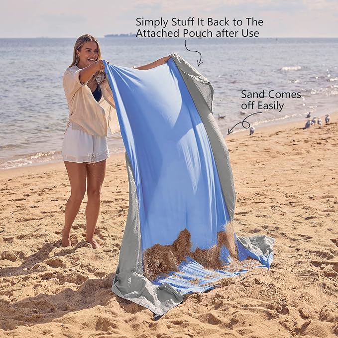 WEKAPO Beach Blanket Sandproof Waterproof, Extra Large Beach Mat, Oversized & Compact Sand Free, Quick Drying Beach Essentials for Vacation, Cruise, Picnic & Camping with Stakes - Image 5
