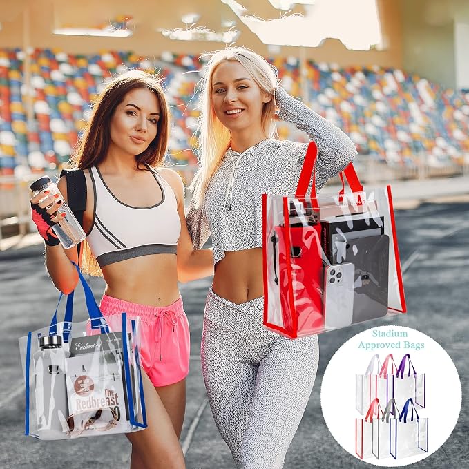Saintrygo 20 Pack Clear Tote Bags Bulk 12 x 12 x 6 PVC Plastic Tote Bag with Handles for Stadium Work Beach Sports(Classic Color) - Image 2