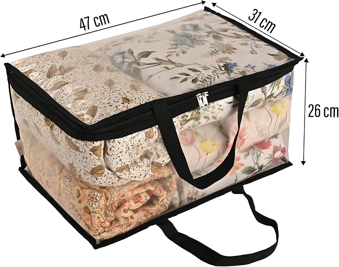 Kuber Industries (Pack of 4) Waterproof Storage Bag | Multipurpose Bag for Toys, Clothes, Blankets, Bedsheets | Zipper & Handle | Transparent Wardrobe Organizer | Black - Image 4
