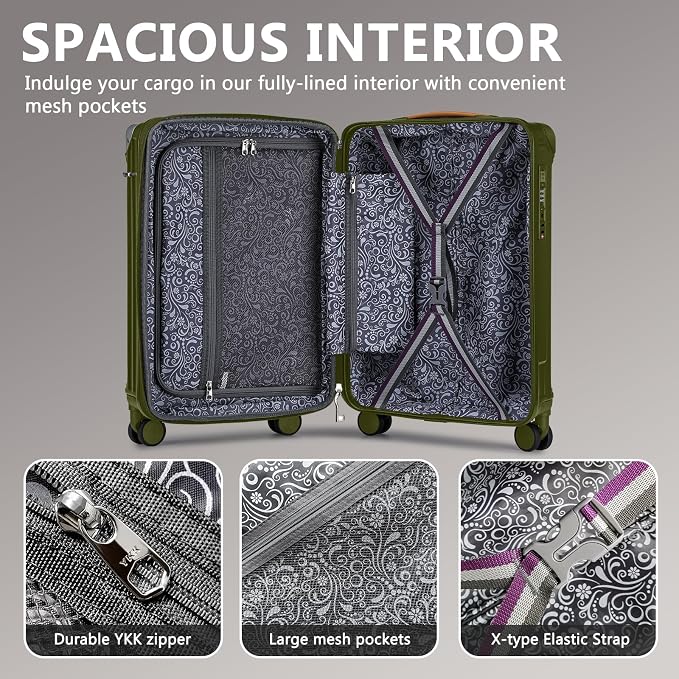 Joyway 20in Carry On Luggage with Cup Holder and USB Port, 25% Expandable Capacity, Smart Suitcase with Anti Slip Wheels and Handbag, Perfect for Men and Women 3 Piece Set DarkGreen - Image 8