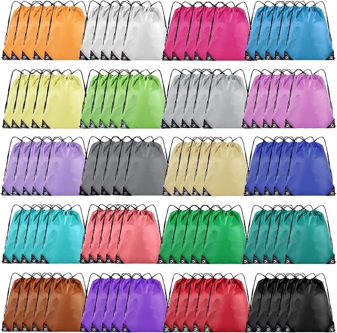 Grneric Drawstring Backpack Bulk 100Pcs Cinch Bag, Polyester Drawstring Bags for Gym Beach Sports Short Trip Party (20 Colors) by Grneric