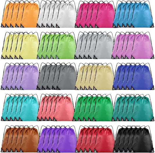 Grneric Drawstring Backpack Bulk 100Pcs Cinch Bag, Polyester Drawstring Bags for Gym Beach Sports Short Trip Party (20 Colors) by Grneric