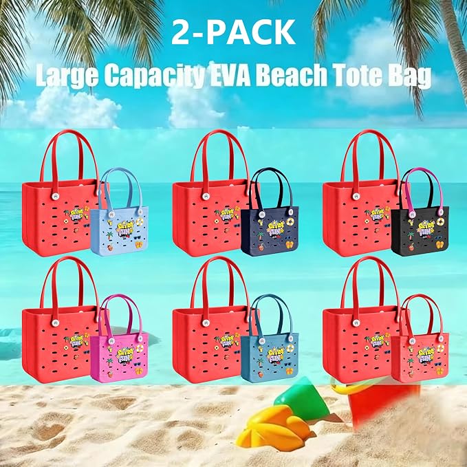 2-Pack Beach Bags Medium & Small,Waterproof Sandproof Rubber Tote Set for Women Men, Vacation Pool Boat Essentials - Image 4