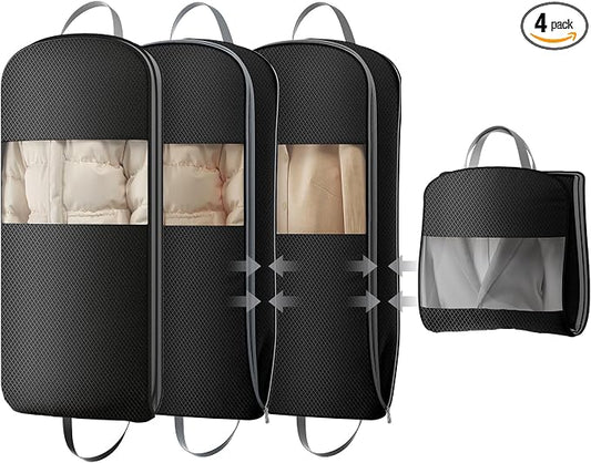 DIMJ 4 Pack 43" Space Saving Garment Bags for Hanging Clothes With Compression Zipper Carry Handles and Window, Washable Suit Bag for Dress, Clothes, Coats, Down Jacket, Closet, Moving, Travel by DiMJ
