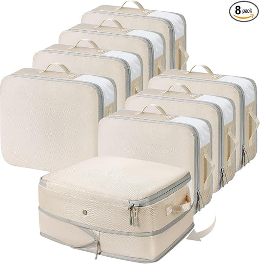 DIMJ Clothes Storage Bag 8 Pack, 19L Compression Storage Bags for Sweater, Closet, Sheet Storage Organizer with Window Handle, Compression Packing Cubes Space Saver Storage Bags with Zipper by DiMJ