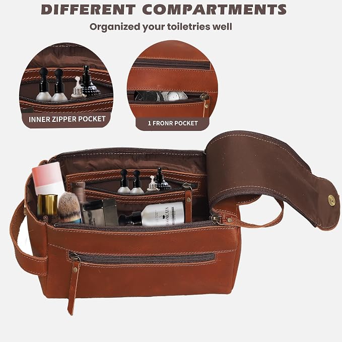 cuero Genuine Buffalo Leather Unisex Toiletry Bag Travel Leather Dopp Kit Made With High Class Buffalo Leather - Image 5