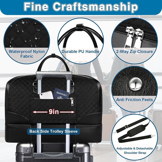 ITIEZY Weekender Overnight Bag for Women - Large Travel Duffel Bag with Shoe Compartment, Gym Duffel Bag Hospital Bag Carry On Tote Bags for Airplanes with Crossbody Bag Toiletry Bag 3Pcs Set - Image 7