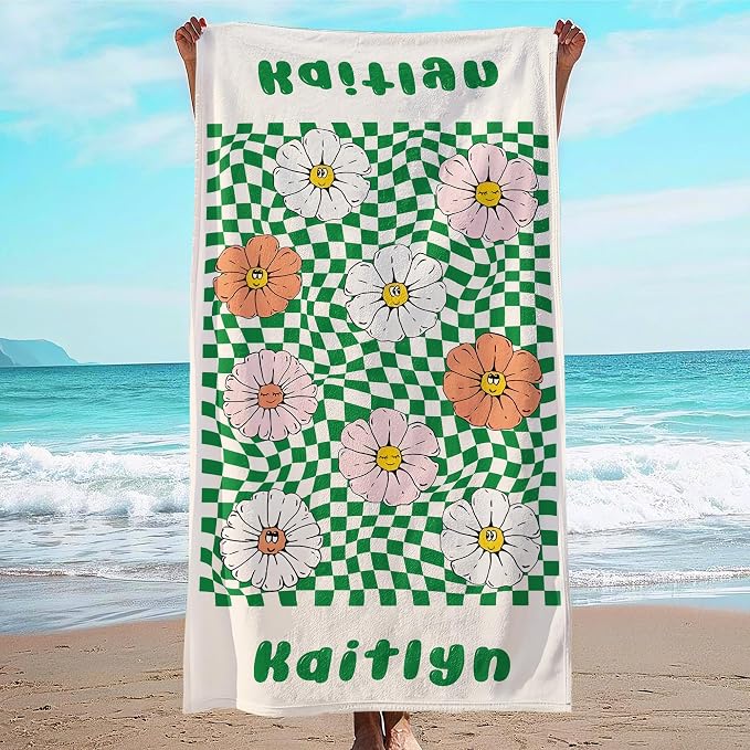 JML Personalized Beach Towel with Name, Custom Flower Beach Towel, Customized Microfiber Pool Towel, Quick Dry & Absorbent Swim Towel for Adult,Mother's Day, Birthday, Summer Holiday,Vacation by JML