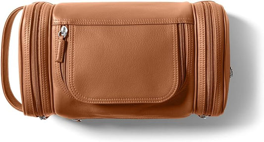 Leatherology Cognac Multi Pocket Toiletry Bag – Full-Grain Leather Travel Dopp Kit with Multiple Zippered Compartments | Spacious, Durable Organizer for Toiletries & Grooming Essentials by Leatherology