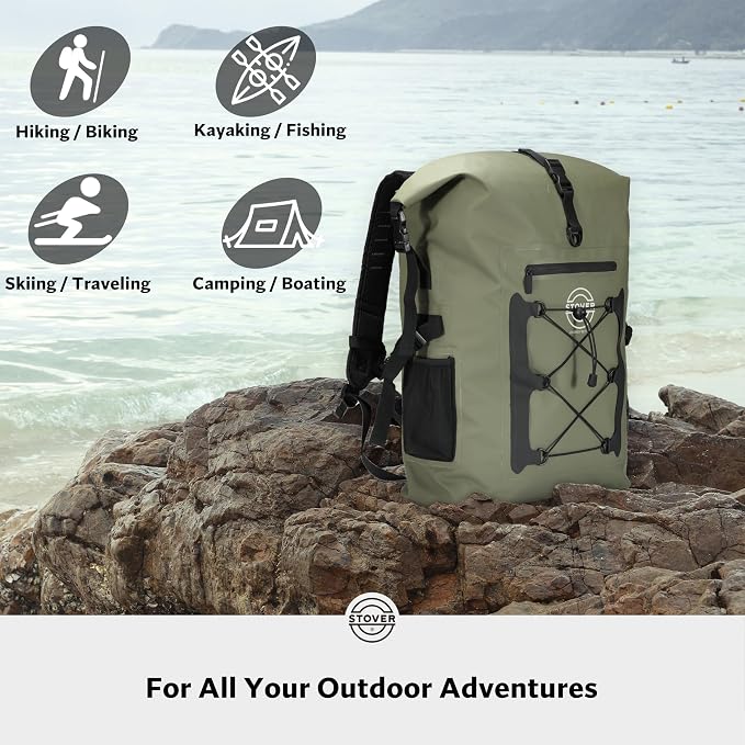 STOVER 30/40/55L Waterproof Dry Backpack & Phone Case- 2XL Floating Dry Bag for Kayaking, Travel, Hiking, Fishing, Camping, Motorcycles & Beach, Heavy-Duty Roll Top Men/Women (Green) - Image 6