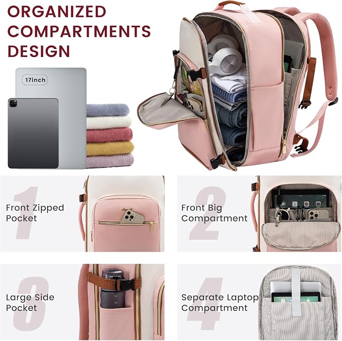 LOVEVOOK 40L Large Travel Backpack for Women Men, 17 Inch Carry on Backpack for Traveling on Airplane, Personal Item Travel Bag Airline Approved, Business Causal Weekender Backpacks - Image 4