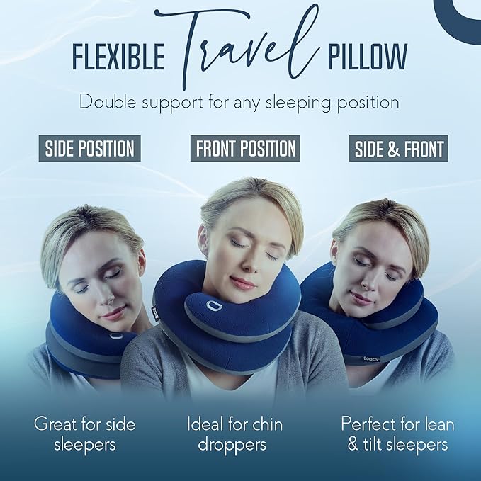 BCOZZY Travel Neck Pillow for Airplane– Patented Double Support for Head, Neck, and Chin. Best for Long Flights, Plane Sleeping, and Car Rides. Adjustable Size. Washable. Carry Bag. Large, Purple - Image 3