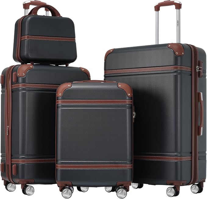 Merax Luggage Set 3 Piece Suitcase Set with Cosmetic Case Expandable Spinner Wheels Vintage Luggage Sets(Black,20"+24"+28") by Merax