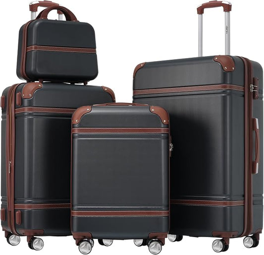 Merax Luggage Set 3 Piece Suitcase Set with Cosmetic Case Expandable Spinner Wheels Vintage Luggage Sets(Black,20"+24"+28") by Merax