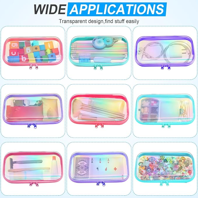 Sanwuta 6 Pcs Clear Hard Zipper Case Plastic Zipper Pouches Transparent Makeup Bag Pencil Case Pouches Toiletry Diaper Bag for Travel Toy Storage Organizer Bins(Holographic,7.48 x 3.94 x 2 Inch) - Image 7