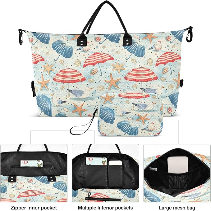 senya Weekender Bags Travel Duffel Gym Bag Coastal Seashells Starfish Seagulls Carry on Overnight Tote Bag with Toiletry Bag for Airplane Travel Trip Gym Yoga, g368736066p1006c1071s2442 - Image 2