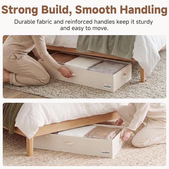 StorageWorks Under Bed Storage Containers - Extra Large Underbed Storage with Handles and Label Holder, 2 Pack Ultra-thick Fabric Underbed Bins, Closet Organizer for Clothes, Blankets, Sweater - Image 4