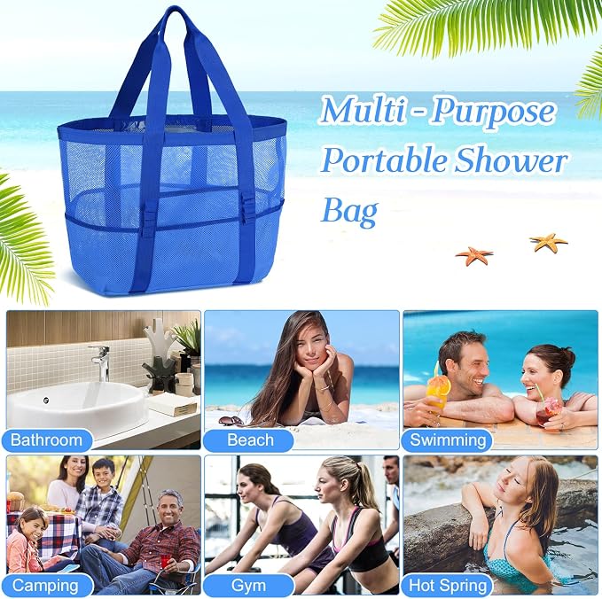 Hillban Large Beach Mesh Bags Bulk for Women Beach Tote Bag with 8 Pocket Zipper Waterproof Sandproof for Pool Cruise Ship - Image 7