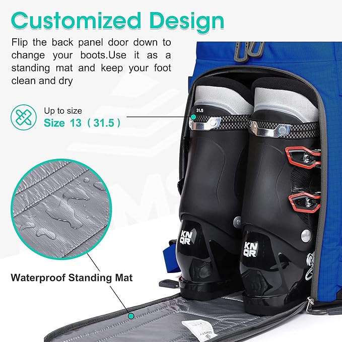 Ski Boot Bag, 55L/70L Waterproof Ski and Snowboard Boots Travel Backpack for Skis, Snowboard, Ski Helmet, Goggles, Gloves & Accessories - Image 6