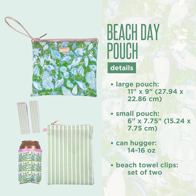 Lilly Pulitzer Water Resistant Vinyl Beach Day Pouch, Zipper Bag Includes Drink Hugger, Small Pouch, and Towel Clips - Image 2