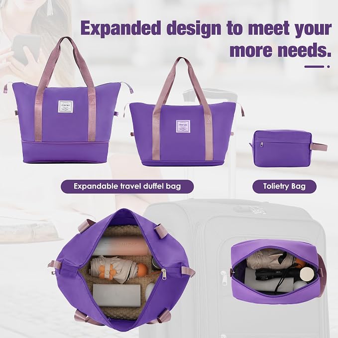 Merax Softside Luggage Set Lightweight 3 Piece Suitcase with Duffel Bag | Expandable Upright Travel Spinner Luggage 22" 26" 30",Purple - Image 4