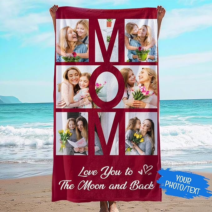 JML Mothers Day Birthday Gifts for Mom from Daughter Son, Personalized Beach Towel with Photo, Custom Beach Towel Gift for Mommy, Grandma, Women, Wife Anniversary Family Day, Summer, Holiday - Image 2