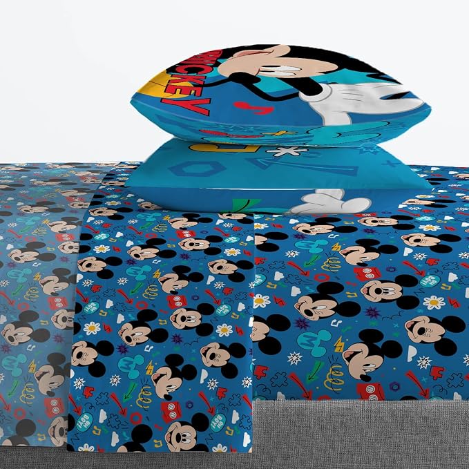 Jay Franco Kids Sheet Set with Fitted, Flat Sheets & Pillow Cover - Ultra-Soft Bedding with Pillowcase for Room Decor, Blue - Mickey Mouse, 4 Piece Full - Image 6