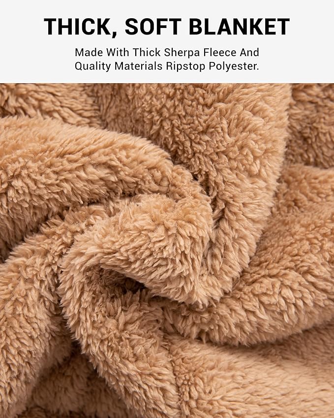 KingCamp Large Camping Blanket with Sherpa Lining, Packable Down Alternative Puffy Printed Wearable Blanket with Snap Buttons, Warm Weatherproof Quilt for Outdoor Travel (79" L x 57" W, Cyan) - Image 4