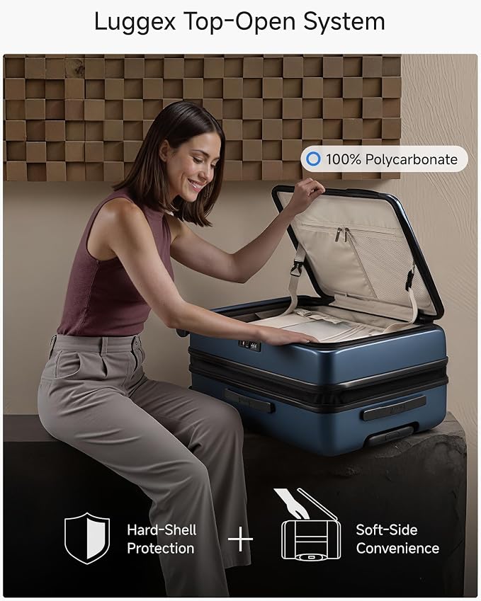 LUGGEX Checked Luggage with Spinner Wheels, FLO5 Top Opening Expandable Polycarbonate Hard Shell Suitcase with TSA Approved Lock (FX-Core, Blue, 24 Inch) - Image 2