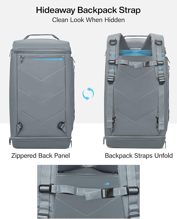 Hanke Duffle Bag for Travel, Dual Expandable 45L-55L Carry On Duffel, 3 In 1 Weekender Tote, Water Resistant Overnight Bag with 15.6" Compartment for Men Women, Grey - Image 7