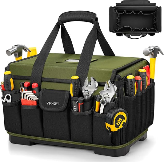 Heavy Duty Tool Bag 16-Inch, 46 Pockets Electrician Tool Bag for men with Hard Bottom & Waterproof Pocket, 1680D Tear-Proof Toolbox Organizer Tool Tote for HVAC Mechanic, Father Day Dad Birthday Gift by YTONET