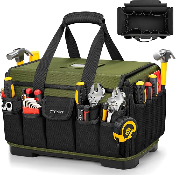 Heavy Duty Tool Bag 18-Inch, Extra Large 46 Pockets Electrician Tool Bag for men with Hard Bottom & Waterproof Pocket, 1680D Tear-Proof Toolbox Organizer for HVAC Mechanic, Father Dad Birthday Gift by YTONET