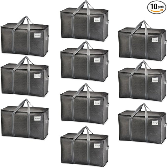 VENO 10 Pack Heavy Duty Moving Bags, Extra Large Storage Bags with Reinforced Handles & Strong Zippers, Foldable & Reusable Moving Box Alternative for Clothes & Dorm Storage by Veno