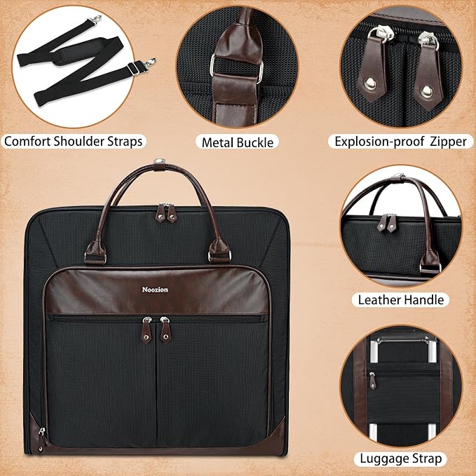 Noozion Garment Bag for Travel, Large Carry On Suit Bag for Business Up to 4 Suits, Wrinkle Free Garment Bag for Hanging Clothes with Shoulder Strap, Laptop Compartment, and Wet-Dry Pocket - Image 5