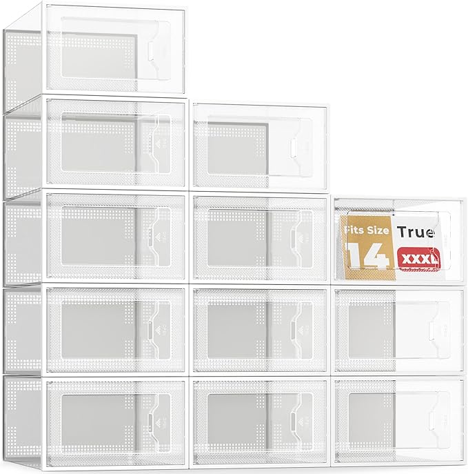 SEE SPRING XXX-Large Fit Size 14 Shoe Storage Box, Clear Plastic Stackable Shoe Organizer for Closet, Shoe Rack Sneaker Container Bin Holder for Entryway, Closet, Under Bed by SEESPRING