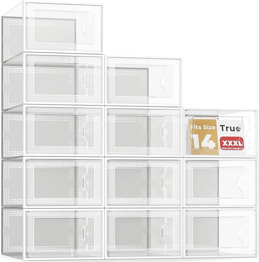 SEE SPRING XXX-Large Fit Size 14 Shoe Storage Box, Clear Plastic Stackable Shoe Organizer for Closet, Shoe Rack Sneaker Container Bin Holder for Entryway, Closet, Under Bed by SEESPRING