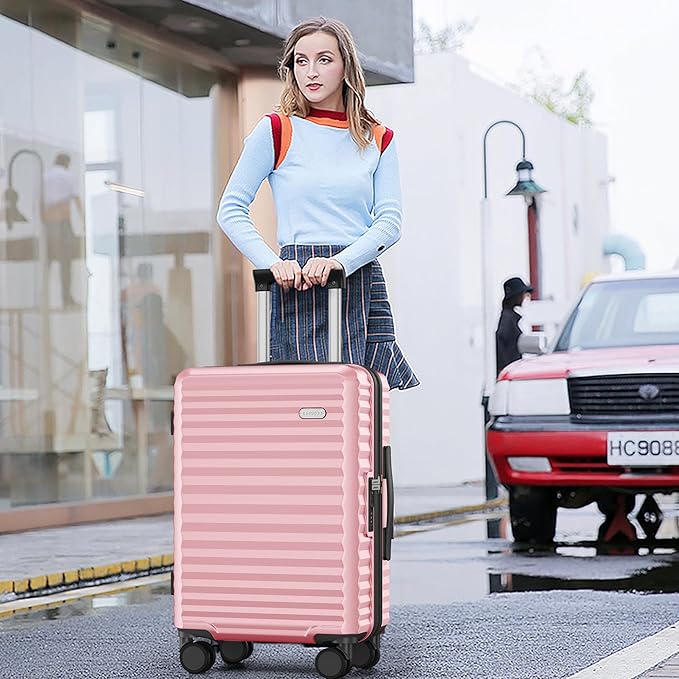 SHOWKOO Suitcase Hardside Expandable Luggage Set, Suitcase with Double Spinner Wheels TSA Lock 3 Piece Set Pink (DB/TB/28in) - Image 2