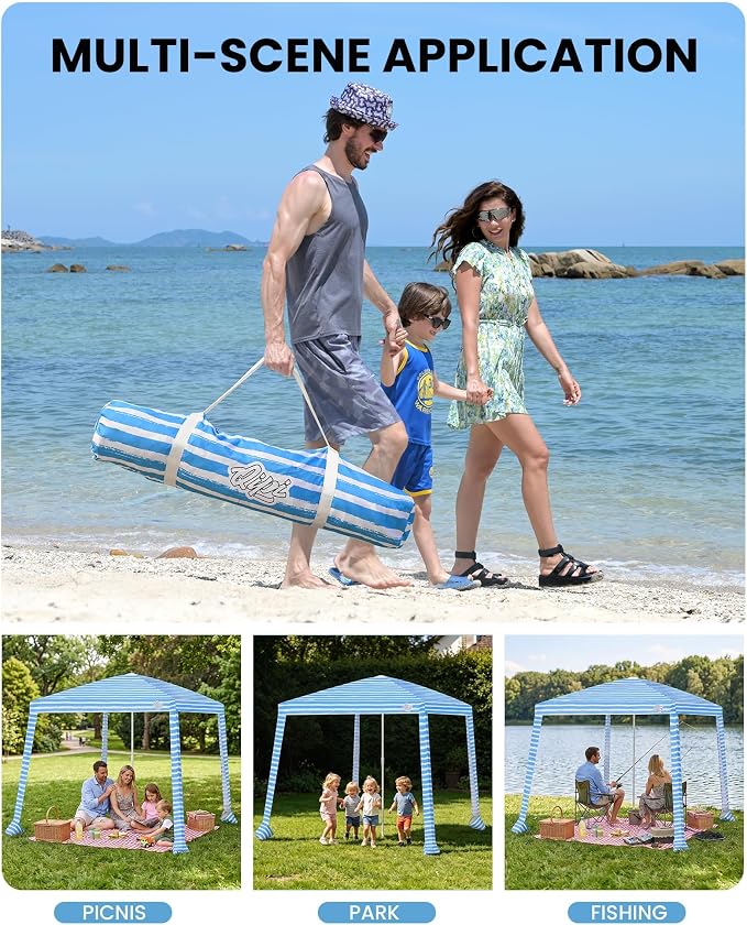 Qipi Beach Cabanas for Sand, Beach Canopy with Sandbags & Side Wall for Family, Easy Set Up Sun Shelter, UPF 50+ UV Protection with Roof Vent - Image 8