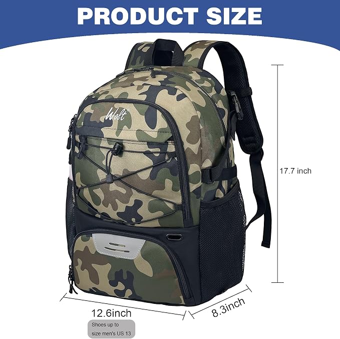 WOLT Basketball Backpack Large Sports Bag with Separate Ball Holder & Shoes Compartment, Best for Basketball, Soccer,Gym - Image 2