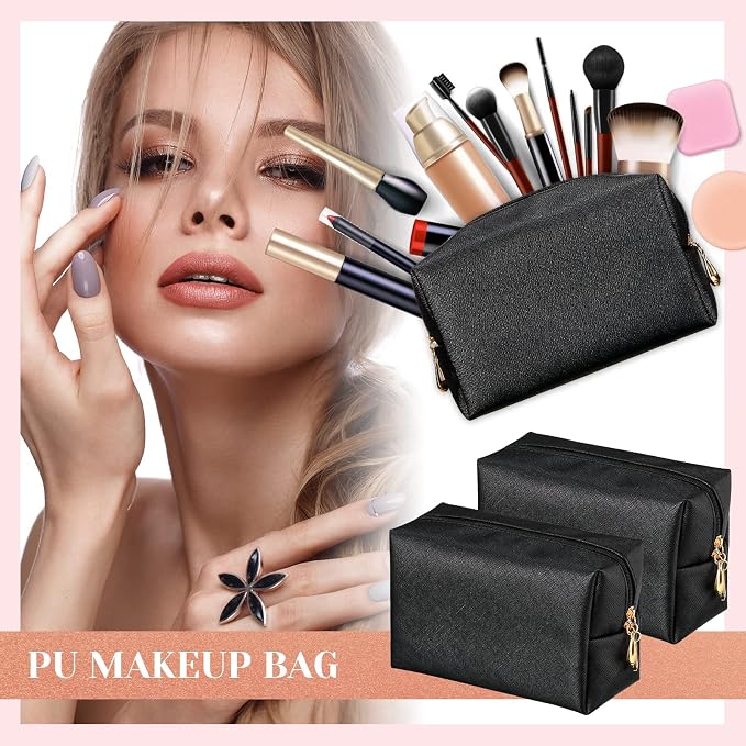 20 Pcs Preppy Makeup Bags PU Leather Cosmetic Pouch with Zipper Waterproof Make up Bags Toiletry Beauty Container for Women Bridal Shower Favors End of the Year Teacher Gifts(Black) - Image 6