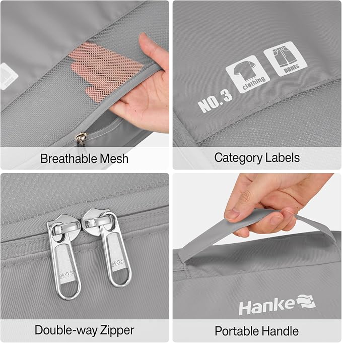 Hanke 7 Piece Expandable Compression Packing Cubes, Premium Travel Packing Organizers for Suitcases/Carry On, Luggage Organizer Bags with Breathable Mesh & Label - Image 5