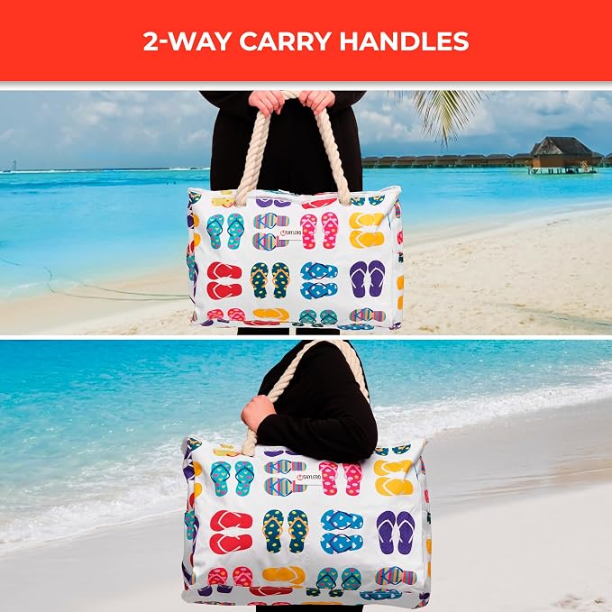 Beach Bag and Pool Bag Has Cooler Pocket, 7 Pockets Total, Zip Top. Family Size Waterproof Beach Tote - Image 8