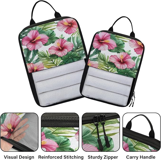 Floral Tropical 6 Set Compression Packing Cubes for Travel Luggage Carry On Suitcase Compressible Expandable Packing Cubes Organizers Bag - Image 3
