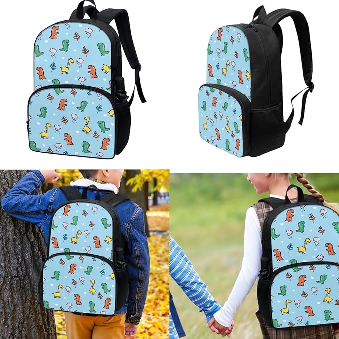 Cute Cartoon Dinosaur School Bags for Girls, 3Pcs Students Backpack, Elementary Princess Bookbag Sets with Lunch Box Pencil Case for School - Image 2