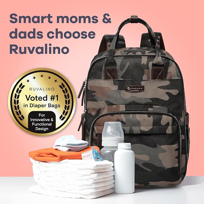 RUVALINO Diaper Bag Backpack, Multifunction Travel Back Pack Maternity Baby Changing Bags, Large Capacity, Waterproof and Stylish, Green Camo - Image 7