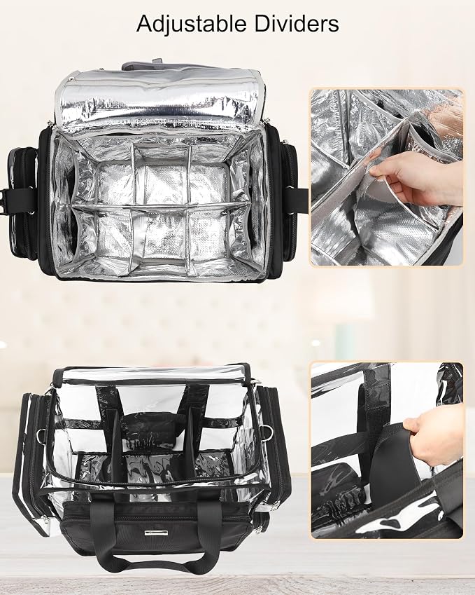 Relavel Rolling Makeup Train Case with Large Clear Makeup Bag, Hairstylist Traveling Bag with 4 Wheels, Cosmetic Storage Organizer Hair Stylist Travelling Bag with Adjustable Dividers & Shoulder Strap - Image 3