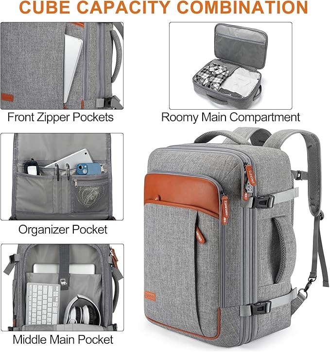 Lumesner 40L Expandable Carry On Travel Backpack with 4 Packing Cubes | Flight Approved, Fits 17 inch Laptop, Water-resistant, Suitcase Backpack, Business Weekender Luggage, Gift for Men & Women - Image 4