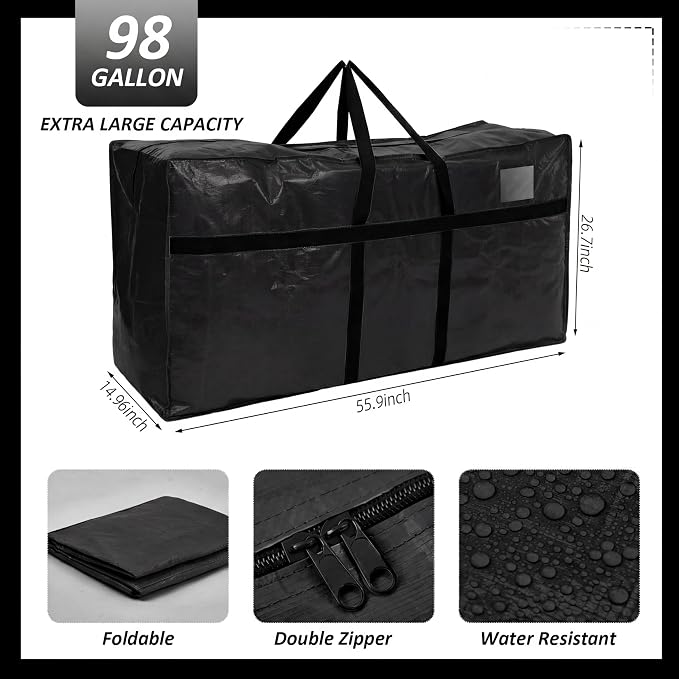 Windyun 4 Pack 98 Gallon Extra Large Moving Bags XXL Heavy Duty Storage Bag with Strong Zipper Handle Jumbo Big Tote Box Foldable for College Dorm Travel Clothes Duffle Blanket Pillow(Mixed Color) - Image 2