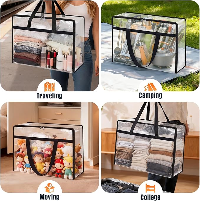 Clear Under Bed Storage Containers - 6 Pack Large Capacity Clothes Storage Bags with Lid & Sturdy Handles, Foldable Moving Bags, Clothing Organizer Totes for Bedding, Comforter, Sheet（90 L） - Image 6